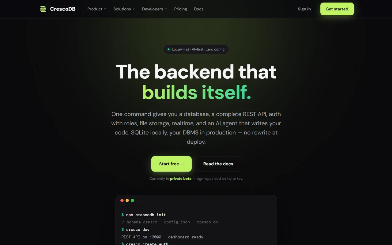 CrescoDB — the backend that builds itself