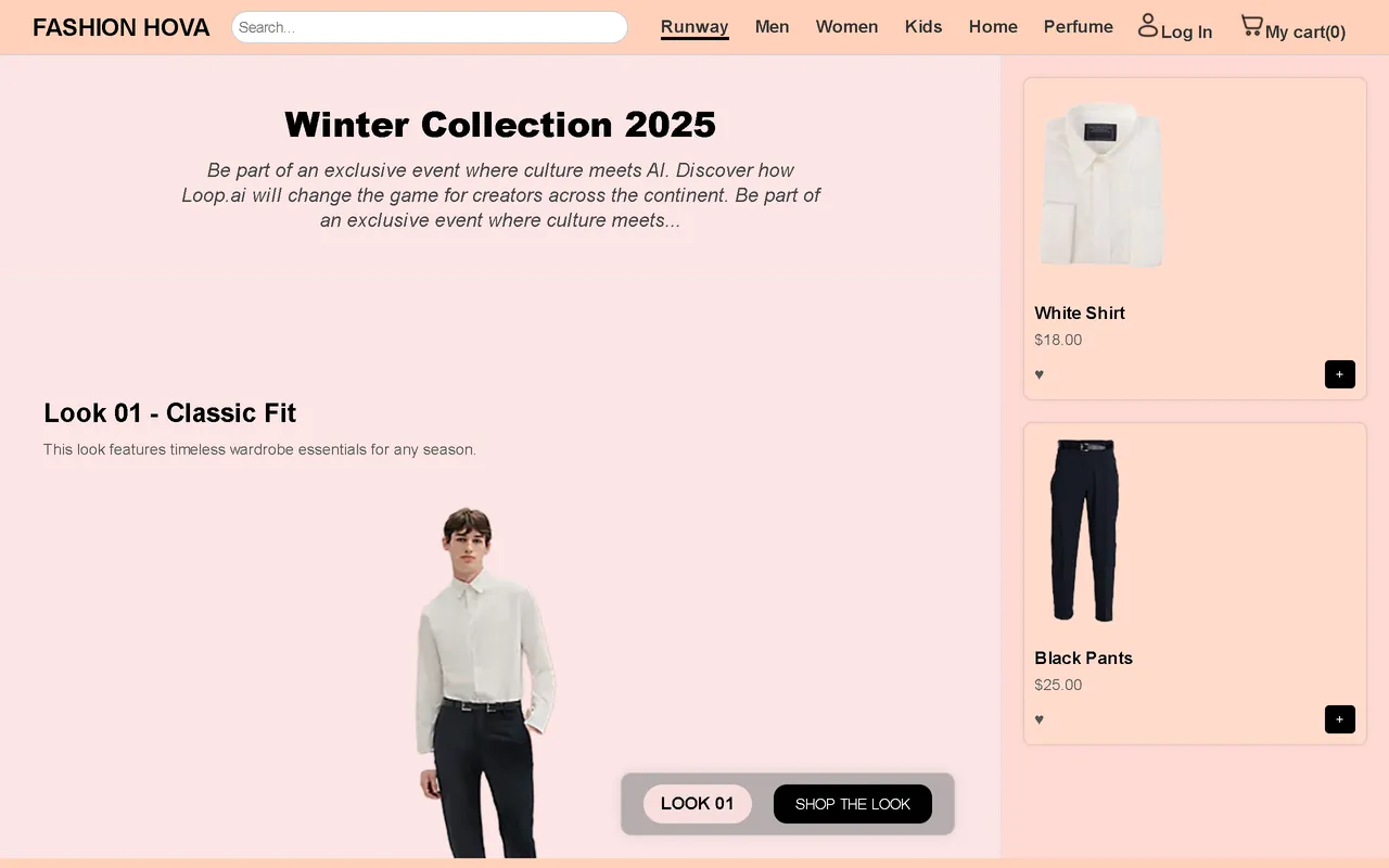 Fashion Hova storefront showing a winter collection lookbook